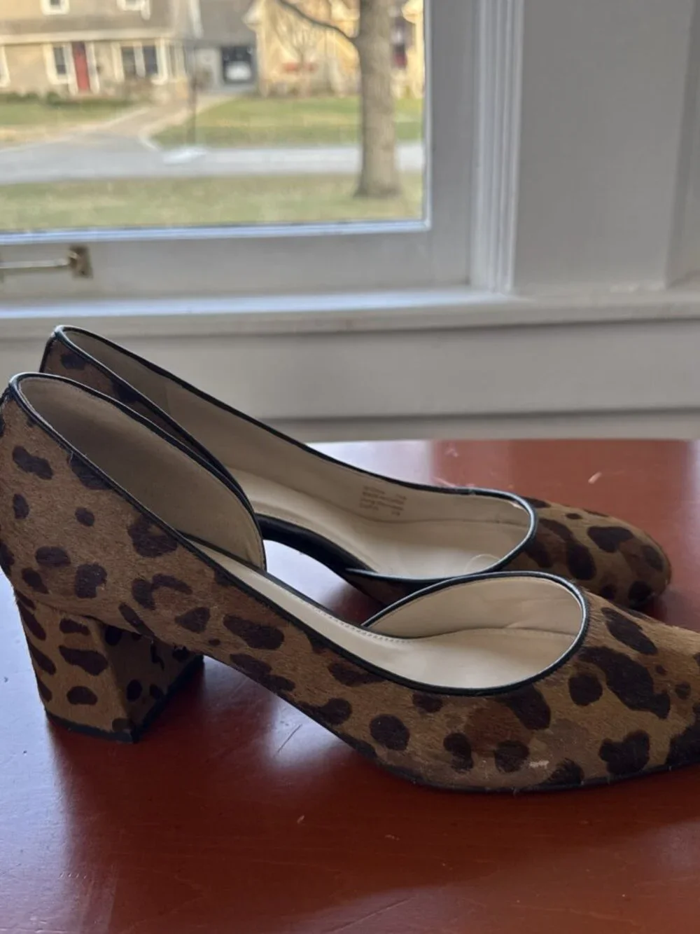Cole Haan Daina D’Orsay Animal Print Haircalf Round Toe Block Heel Pumps Sz 7.5B